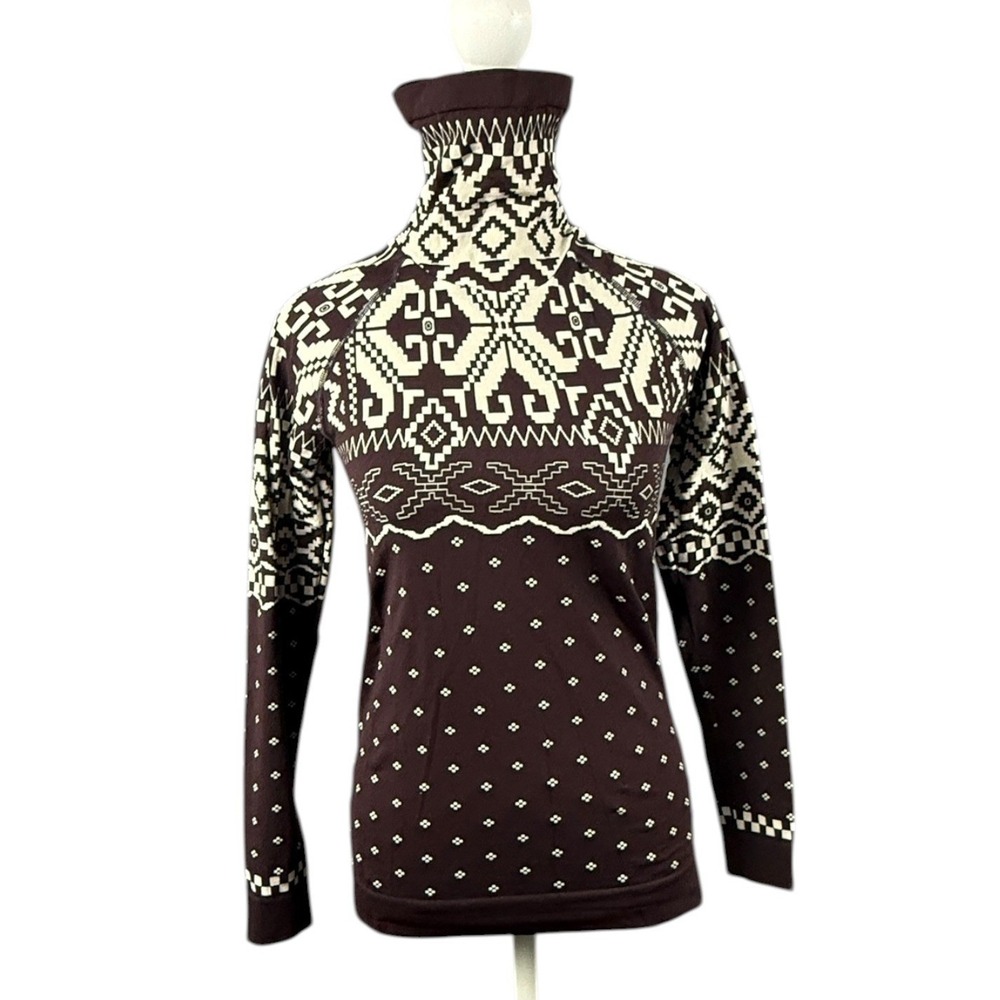 Sweaty Betty Top Sz small Fair Isle Base Layer Plum Purple Turtleneck Outdoor